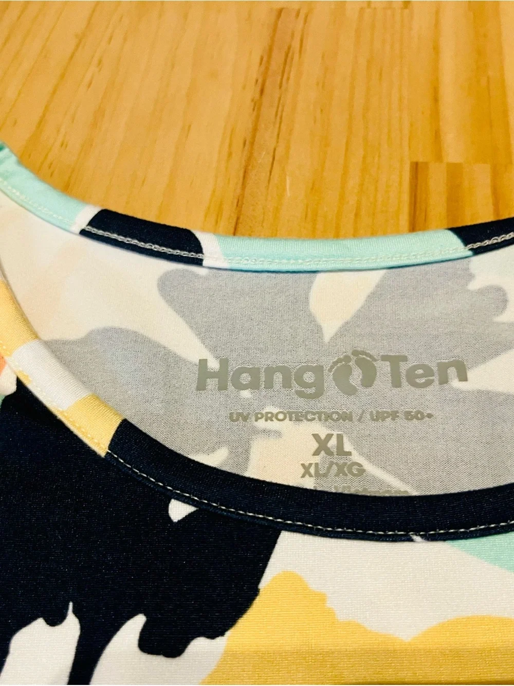 Hang Ten Women’s Sunray Long Sleeve Sun/Swim Tee, Mint + Blue, UPF 50+, XL!